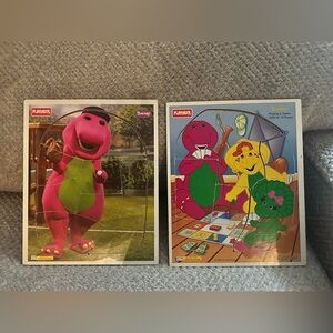 Playskool Vintage Barney wooden tray puzzles 1996, 1994 Baby Bop BJ